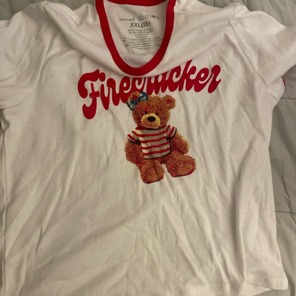 White Firecracker Teddy Bear Tee